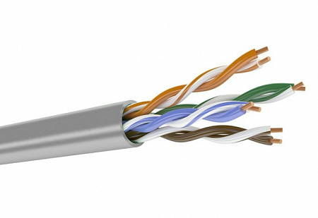 Патч-кабель категории 5е, 4 пары U/UTP, 24AWG, PVC (нг(А)-LS), серый, коробка 305 м